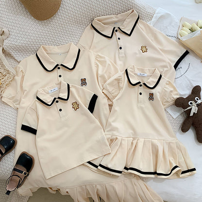 Parent-child Outfit A Family Of Three And Four T Summer Mother-daughter Polo Dress