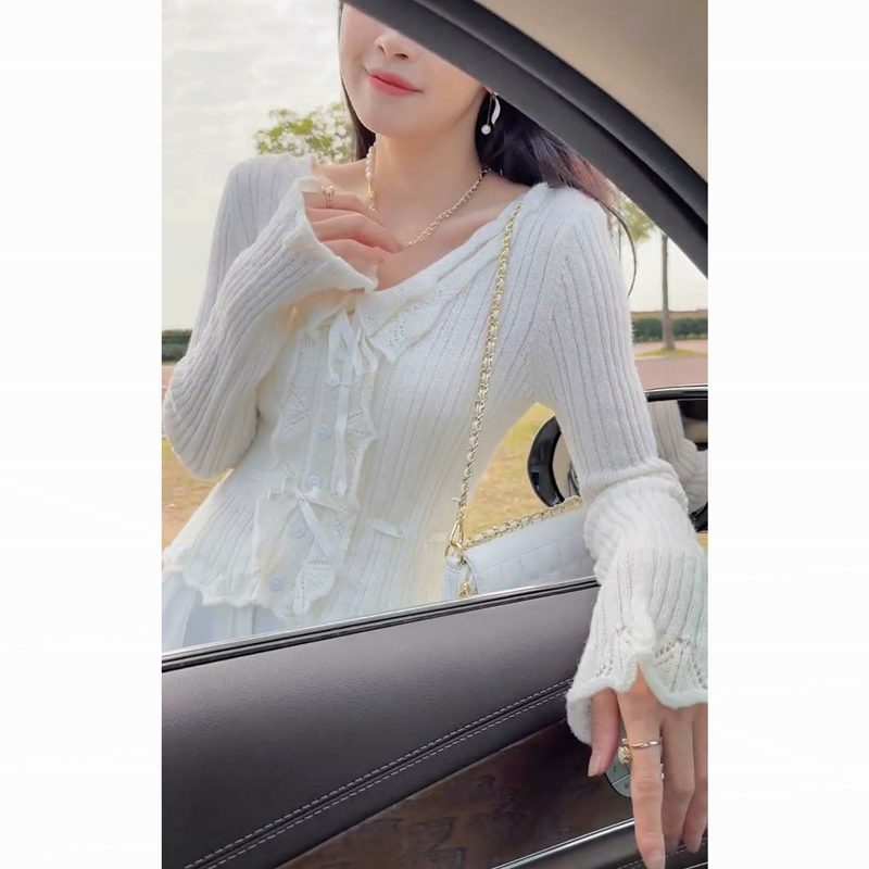 Pure Desire Wind Ruffled Slim Knitted Bottoming Shirt Women's Spring Waist