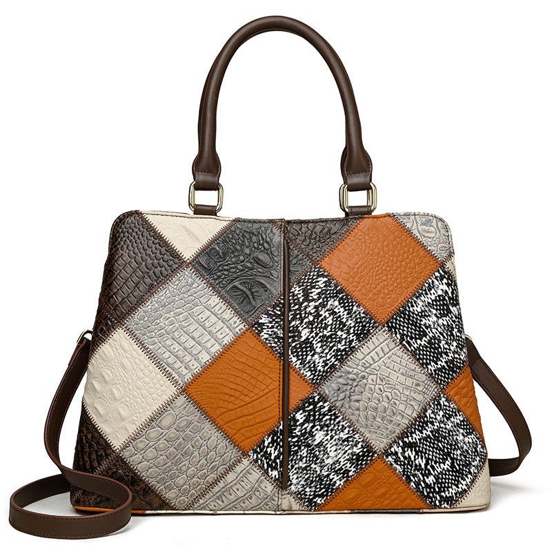 Bolso de hombro de mujer con diseño de patchwork y colores en contraste