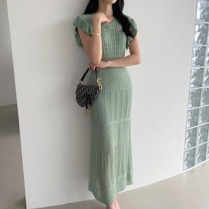 Women's Short-sleeved Knitted Dress Long Skirt