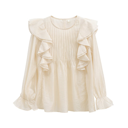 Elegant Flared Long Sleeve Loose Pleated Top