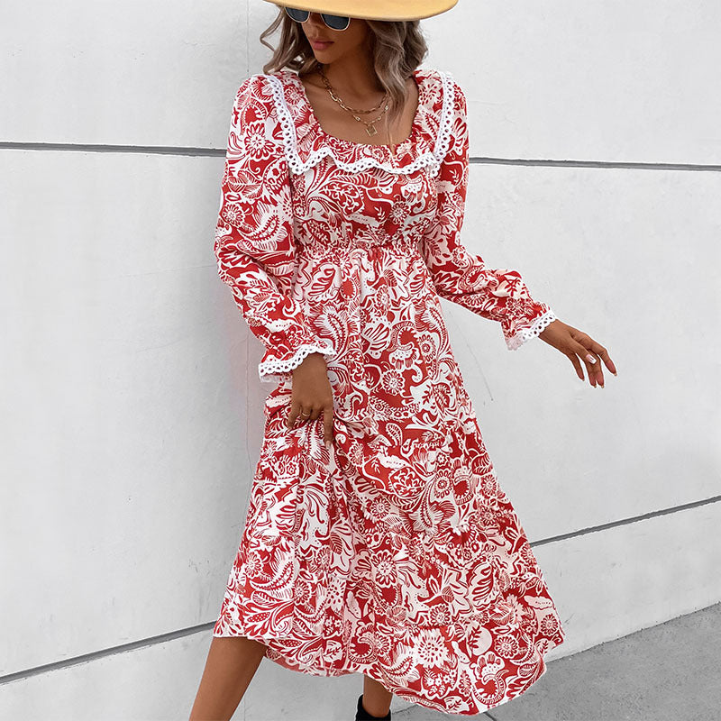 Women's Clothing Fashion Long Sleeve Printed Dress