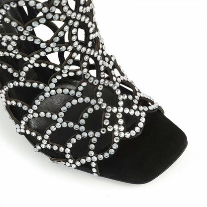 Women's Peep Toe Rhinestone Hollow High Heels