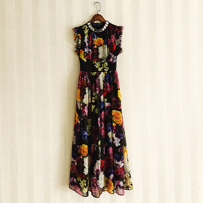 Printed Socialite Waist-controlled Large Hem Dress