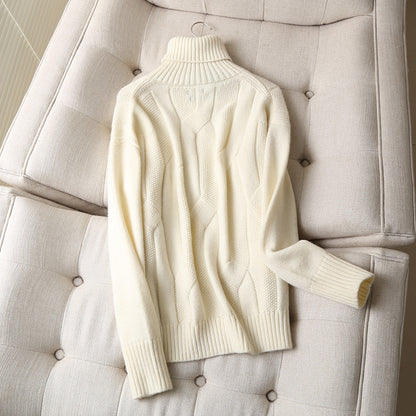 Pull à col roulé torsadé Beige pour femmes, vêtements d'automne et d'hiver, ample, Style occidental