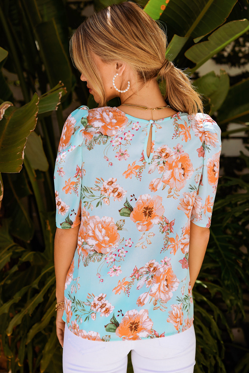 Summer Lover - Blouse florale à manches bouffantes et col rond