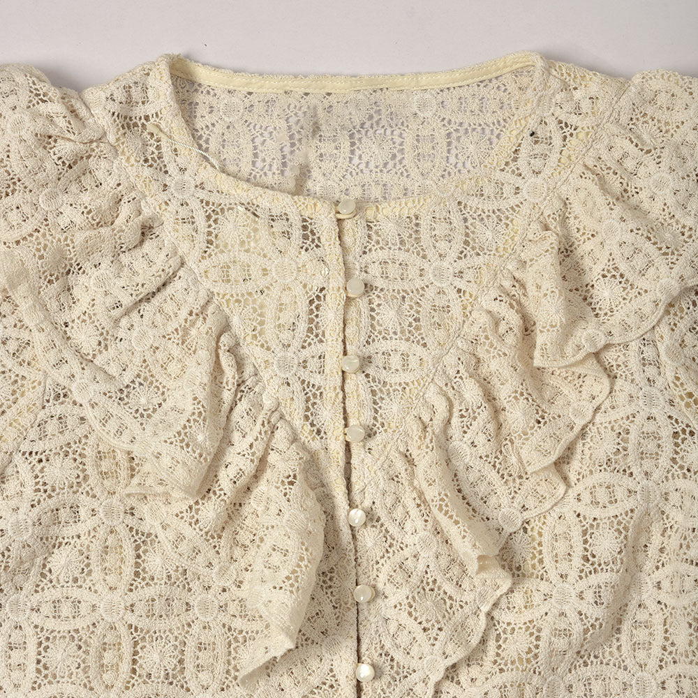 Chemise à manches longues pour femmes, Style français doux, broderie de feuilles de Lotus, dentelle, crochet, fleur