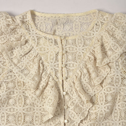 Chemise à manches longues pour femmes, Style français doux, broderie de feuilles de Lotus, dentelle, crochet, fleur