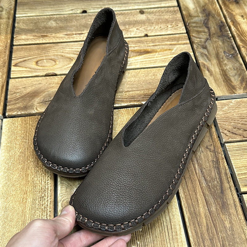 Zapatos de mujer de cuero suave hechos a mano retro nuevos de cuero genuino