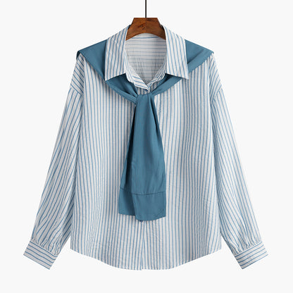 Shawl Striped Shirt Women's Long Sleeve Inside Spring And Autumn