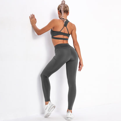 Women's Clothing Beauty Back Top Bra Sports Running Fitness Yoga Striped Pocket Suit