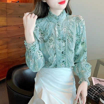 New Long Sleeve Floral Ruffled Women's Fashion Shirt