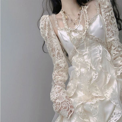 Gentle Fashion Suit Long Sleeve Lace Cardigan Irregular