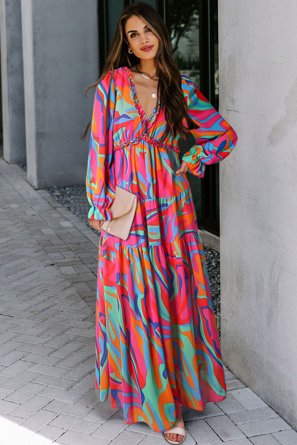 Multicolor Wild Lotus Ruffle Tiered Maxi Dress