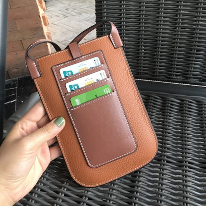 Bolso para teléfono móvil con tirador de piel de vaca de primera capa para mujer