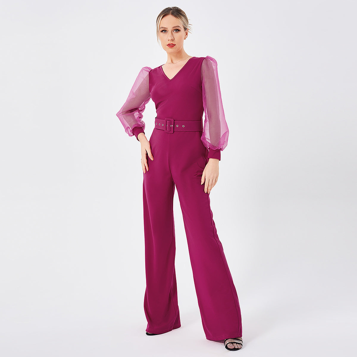 Women's Long Sleeve Patchwork Jumpsuit