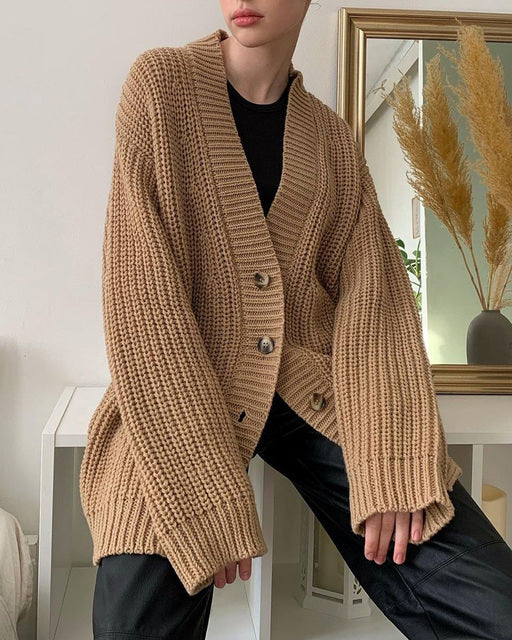 Cardigan ample à col en V pour femme, simple, automne et hiver