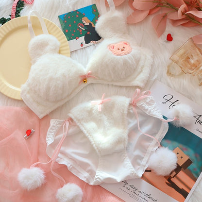 Conjunto de bragas de sujetador de felpa Moon Rabbit Girl