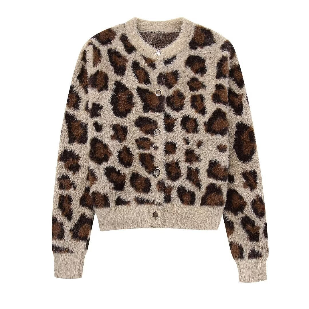 Hong Kong Style Vintage Leopard Print Sweater Coat