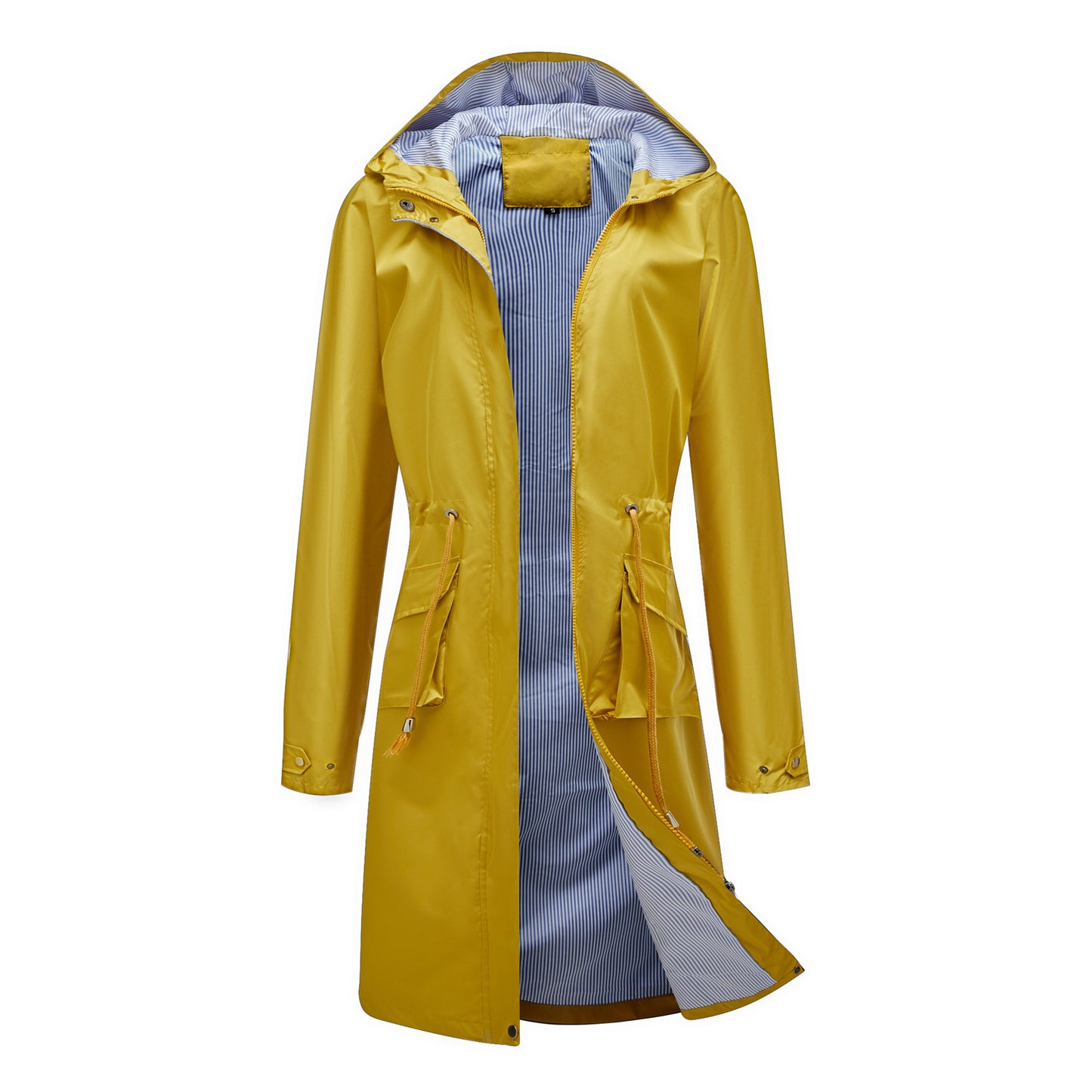 Long Casual Windbreaker Women's Waterproof Hooded Solid Color Top Striped Lining Straight Coat