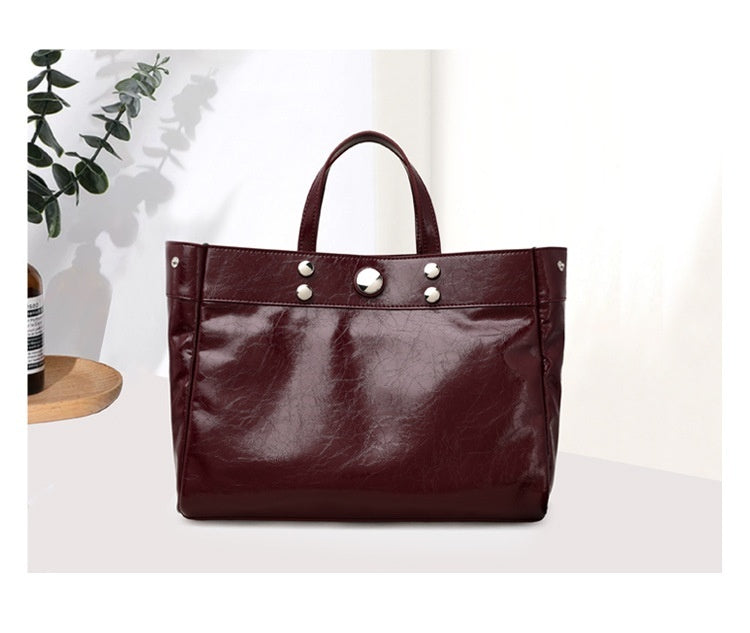 Genuine Leather Women's Popular Large Capacity Handbag High Sense Casual Shoulder Bag