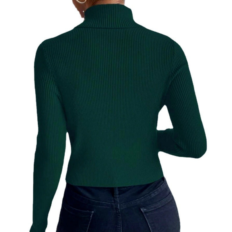 Spring Button Sweater Half Turtleneck Slim Fit Sexy Long Sleeve Women's Knitwear