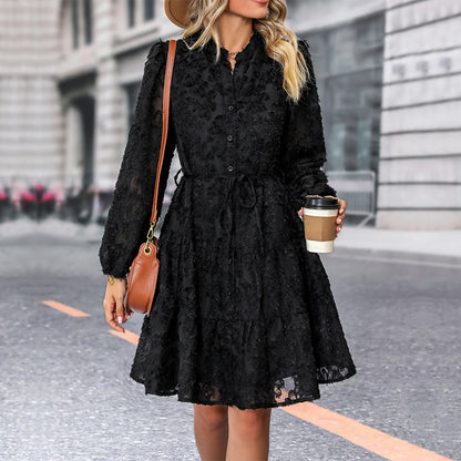 Tied Long Sleeves Dress Medium Length Female