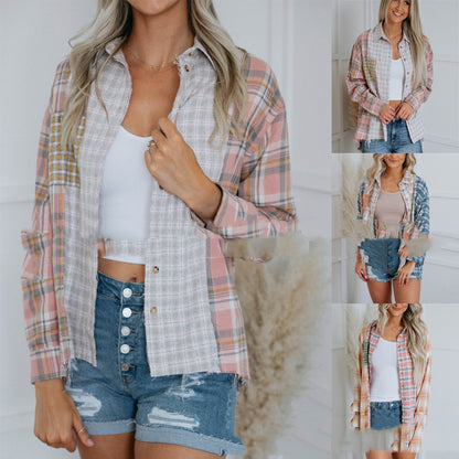 Multicolor Paneled Jacket Cardigan Single Breasted Shirt