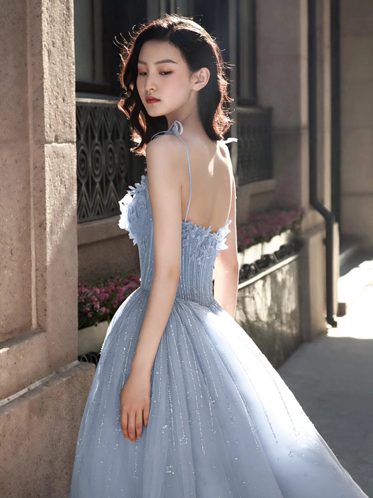 Graduation Banquet Performance With Blue Suspender Evening Dress