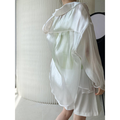 Loose And Shiny Long-sleeved Sunscreen Tencel Shirt