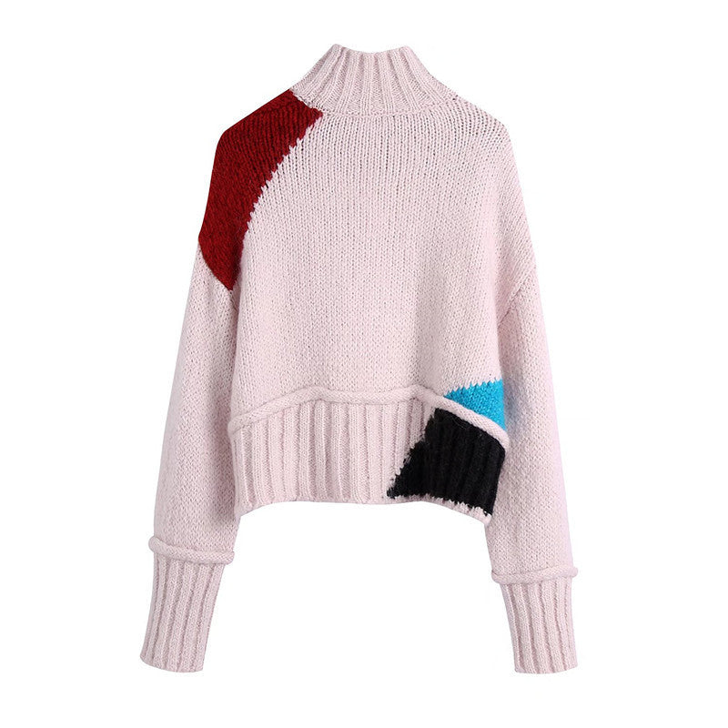 European And American Women's Color Block Knitted Sweater