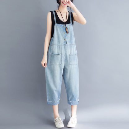 Women's Loose Large Size Jumpsuit Cropped Denim Overalls