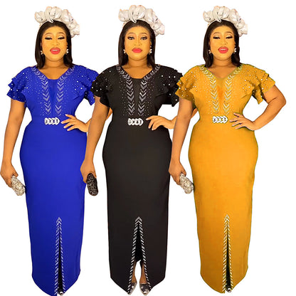 Beaded Rhinestone Plus Size Women's Dress