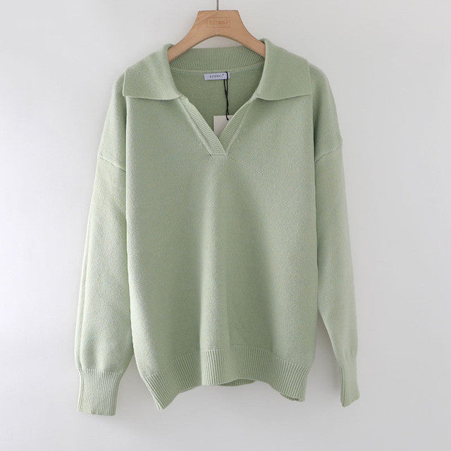 Autumn Winter Polo Collar Oversize Thick Sweater Pullovers