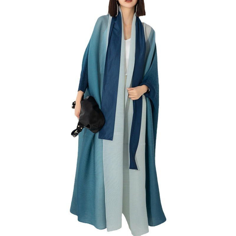 Pleated Trench Coat For Women Autumn New Gradient Color Loose