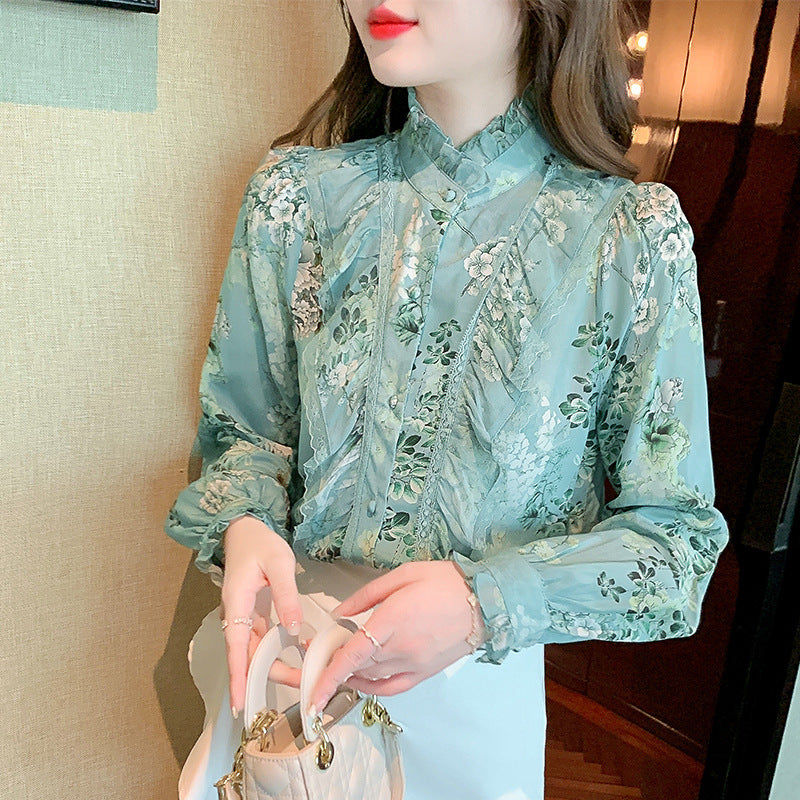 New Long Sleeve Floral Ruffled Women's Fashion Shirt