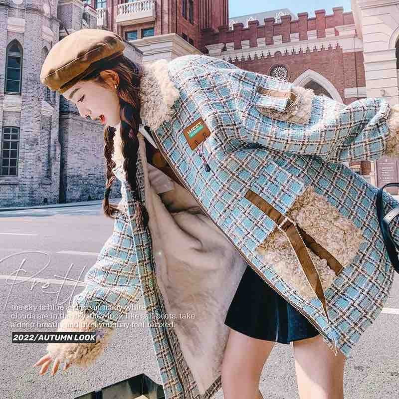 Parka de lana de cordero para mujer, abrigo de invierno