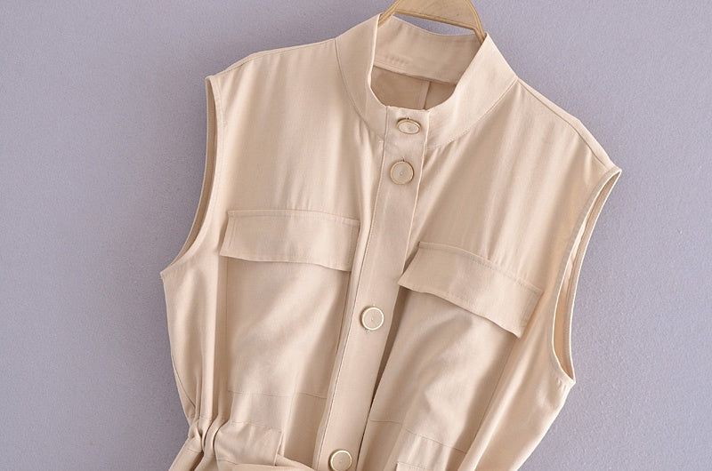 European And American Versatile Women''s Summer New Pocket Sleeveless Vest