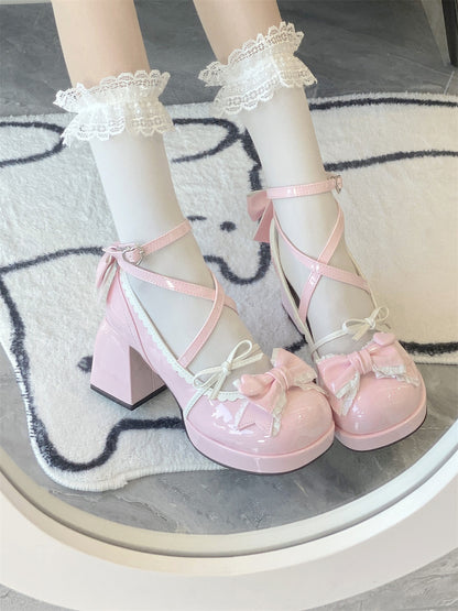 Zapatos lindos de una sola capa con plataforma de tacón medio Zapatos Lolita para mujer