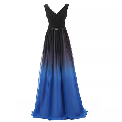 Women's Two-shoulder Lace-up Colorful Chiffon Evening Dress