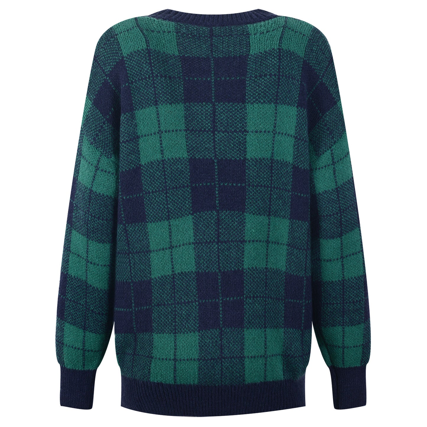 Green Plaid Mohair Women's Trendy Knit Cardigan