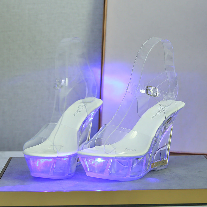 Sandalias luminosas con parte inferior de cristal de moda para mujer