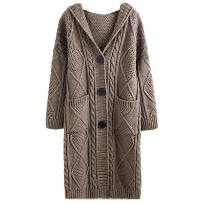 Coat Long Fashion Temperament Coarse Yarn Twist Slim-fit Knitted Cardigan