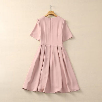 French Sweet Temperament Sequin Embroider Puff Sleeve Waist-tight A- Line Dress