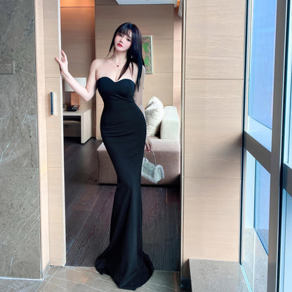 Sexy Slim Hip Elegant Lady Tube Top Evening Dress