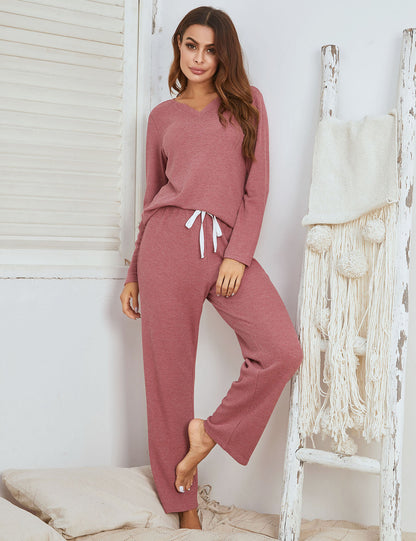 Ladies Long-sleeved Trousers V-neck Long-sleeved Home Service Suit