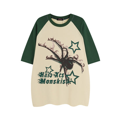 New Phantom Letter Spider Raglan Sleeve Color Matching Short Sleeve