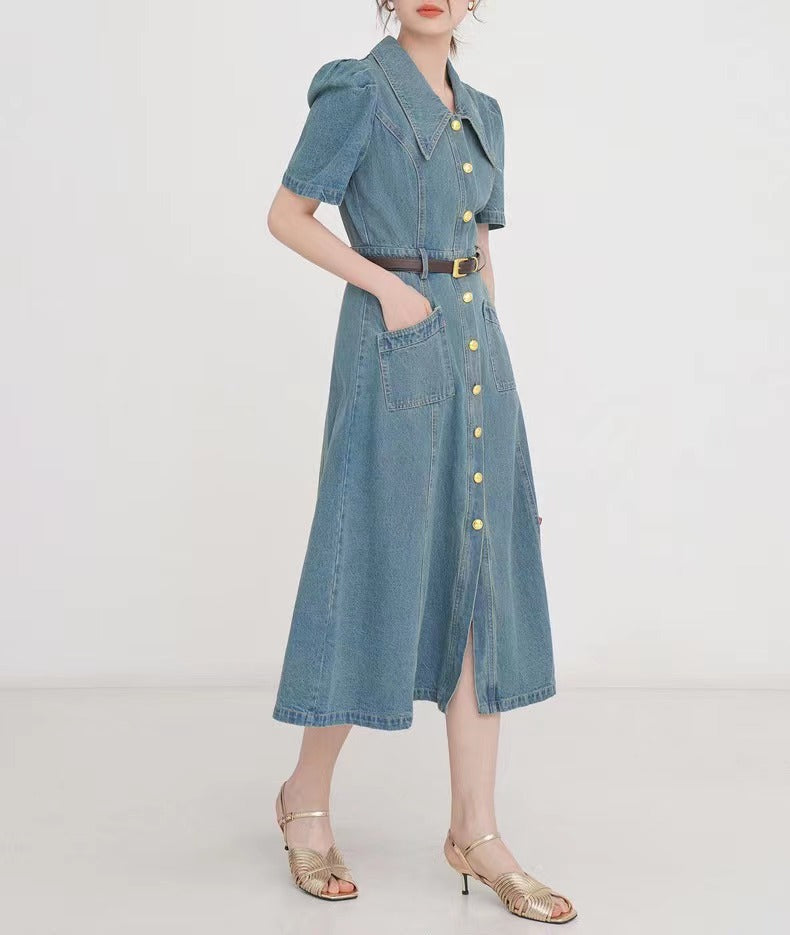 Robe Taille Haute à Simple Boutonnage Avec Ceinture Femme