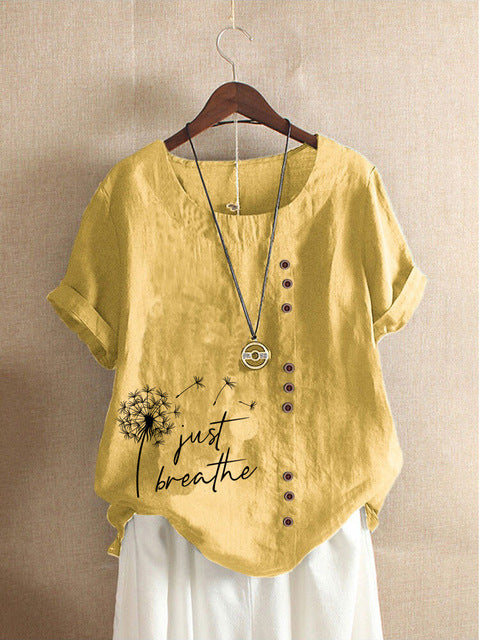 New Summer Fashion Casual Print Vintage Round Neck Short