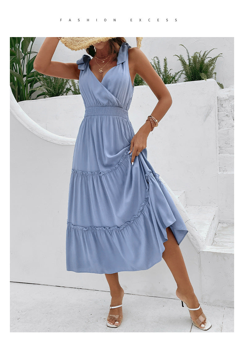 Women's Solid Color Sling High Waist Dress